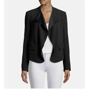 Theory Womens Jacket Size 10 Black Kensington Crepe Draped Peplum Blazer $455